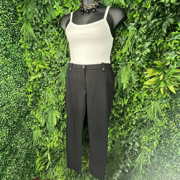 H&M Pants Women 12 Black Ankle Dress Work Button Accent NWT 0966 - Picture 1 of 10